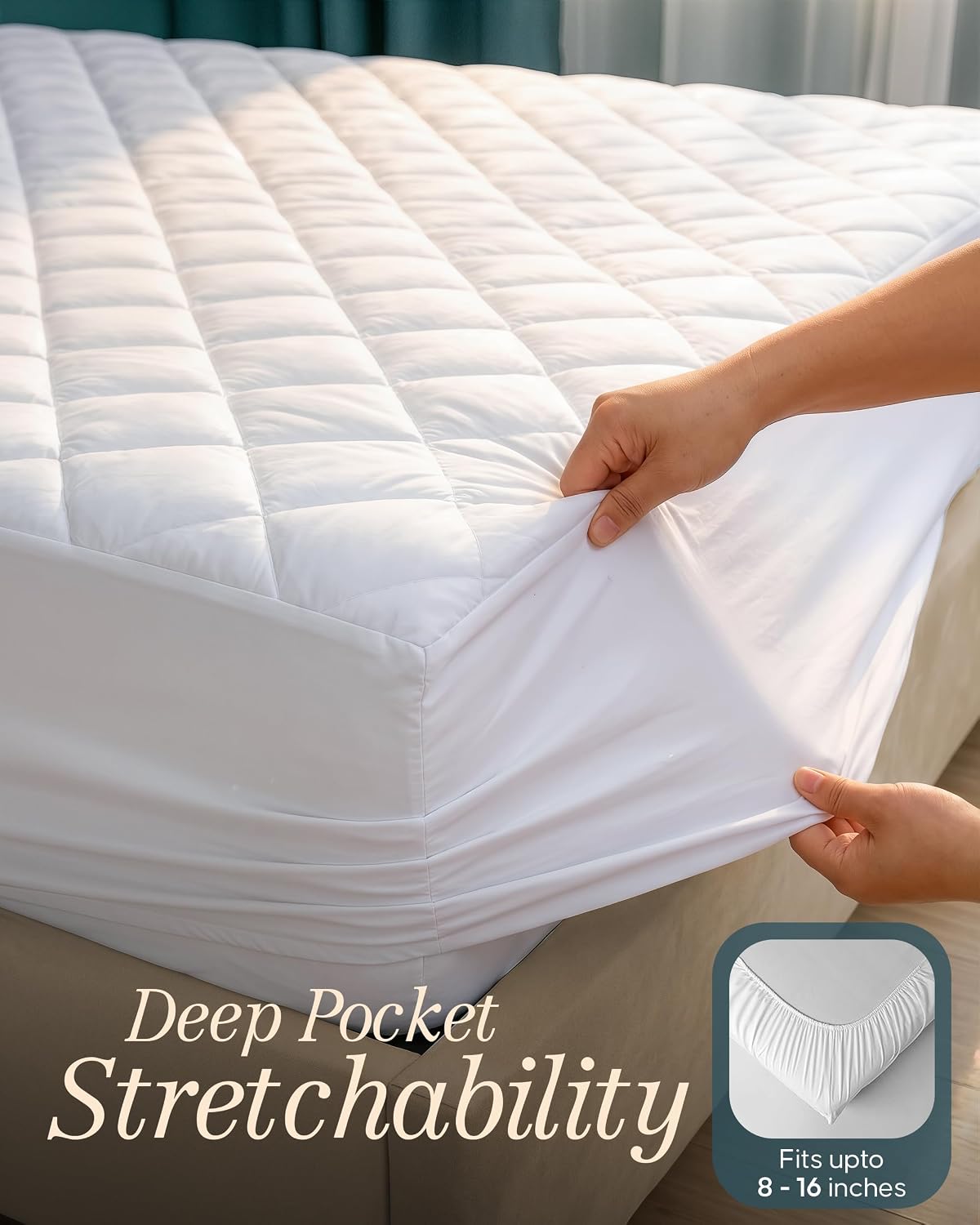 King Mattress Pad, Quilted Mattress Protector Topper fits 16" Deep Pocket