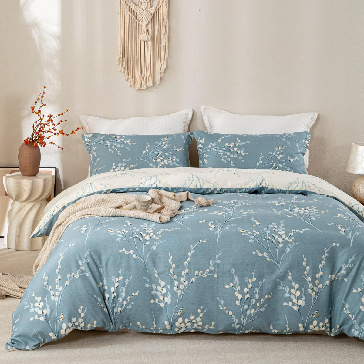 OAITE Queen Duvet Cover Set 3pcs 100% Cotton Wildflower Botanical
