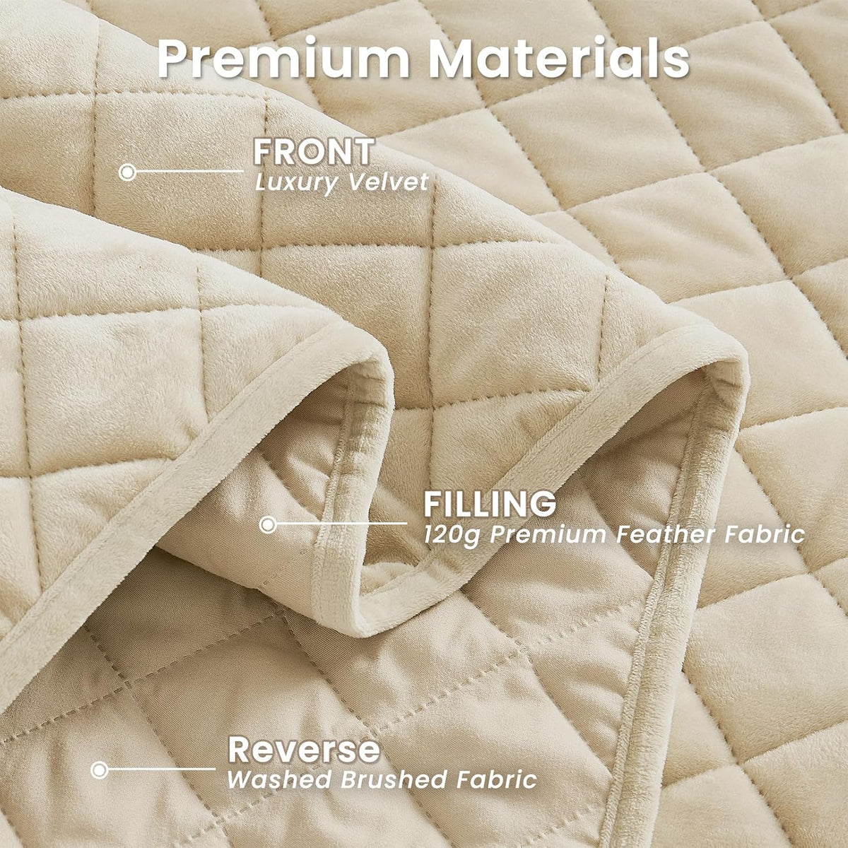L'AGRATY Velvet Quilt King Size: 3-Piece Reversible Luxury Velvet Bedding Comforter Set - Lightweight Oversized Quilted Bedspread Coverlet with 2 Pillow Sham for All Season - Light Linen Quilt