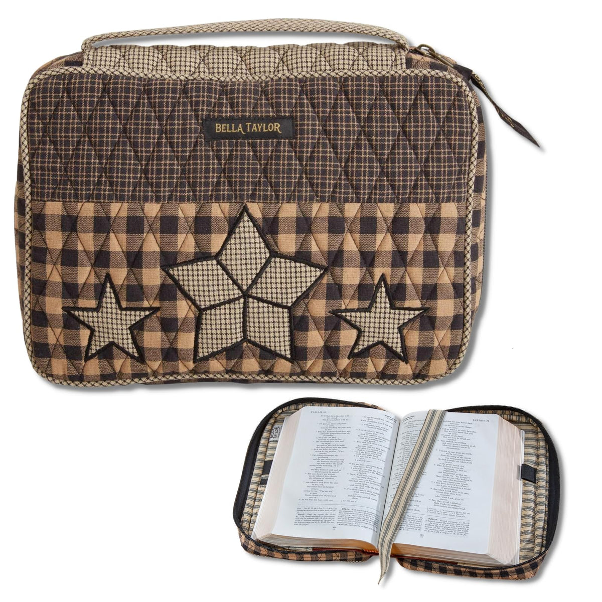 Bella Taylor Bible Cover, Quilted Bible Case, Khaki Patchwork