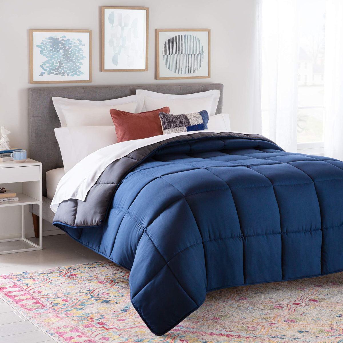 Linenspa White Down Alternative Comforter and Duvet Insert, for Queen Size Bed – All-Season Comforter with Box Stitch and 8 Duvet Loops – Bedding for Kids, Teens, and Adults