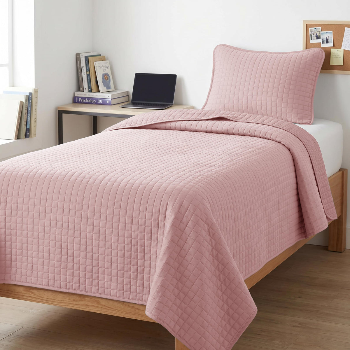 Queen Quilt Bedding Set with 2 Matching Quilted Pillow Shams, Natural Beige