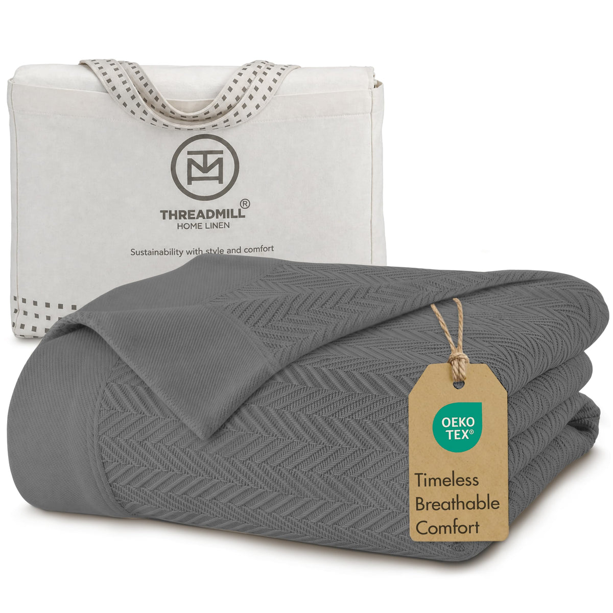 Threadmill Luxury 100% Cotton Twin Herringbone Blanket, Lilac