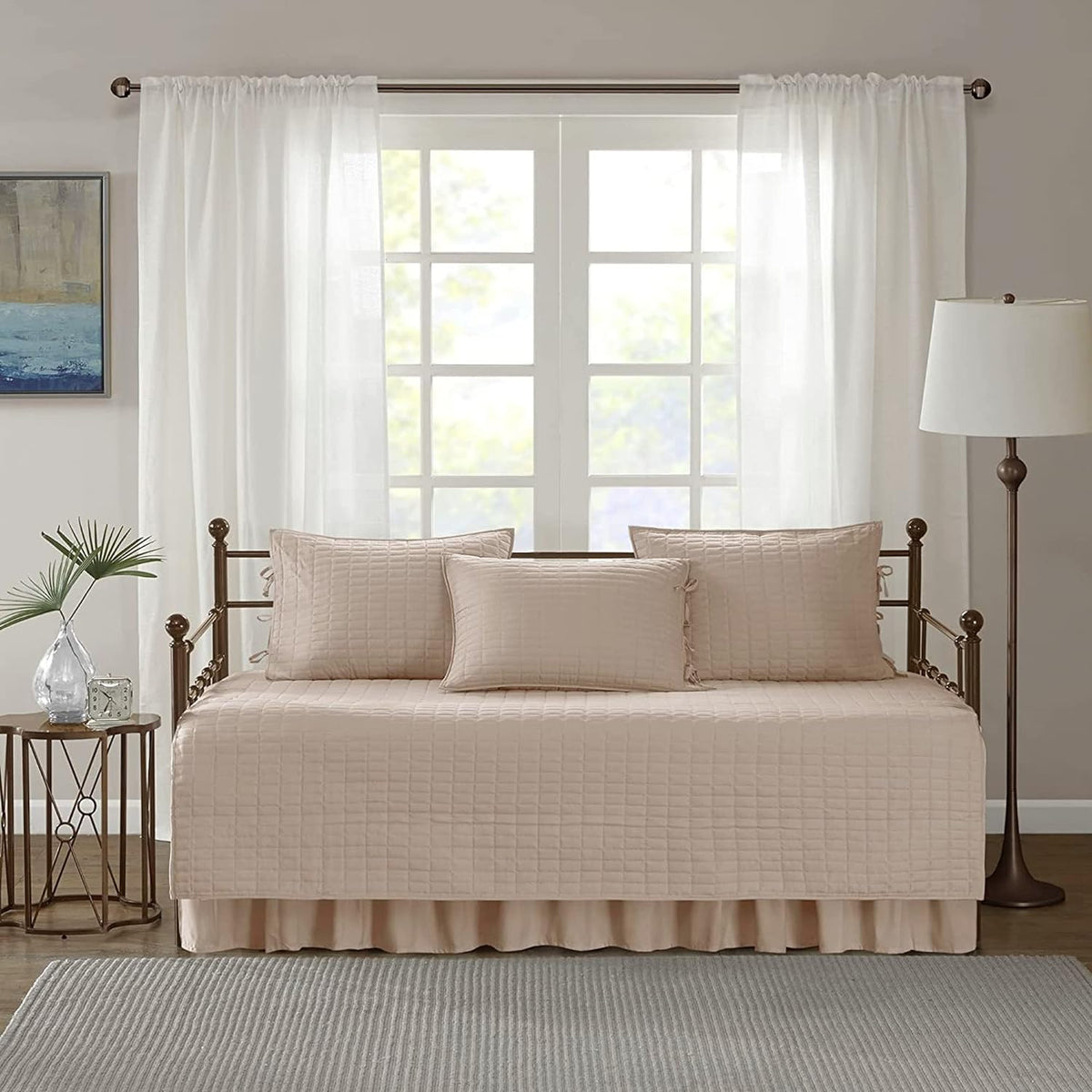 Comfort Spaces Kienna Daybed Cover Set 5 Piece with Bedskirt, 75 x 39 Blush