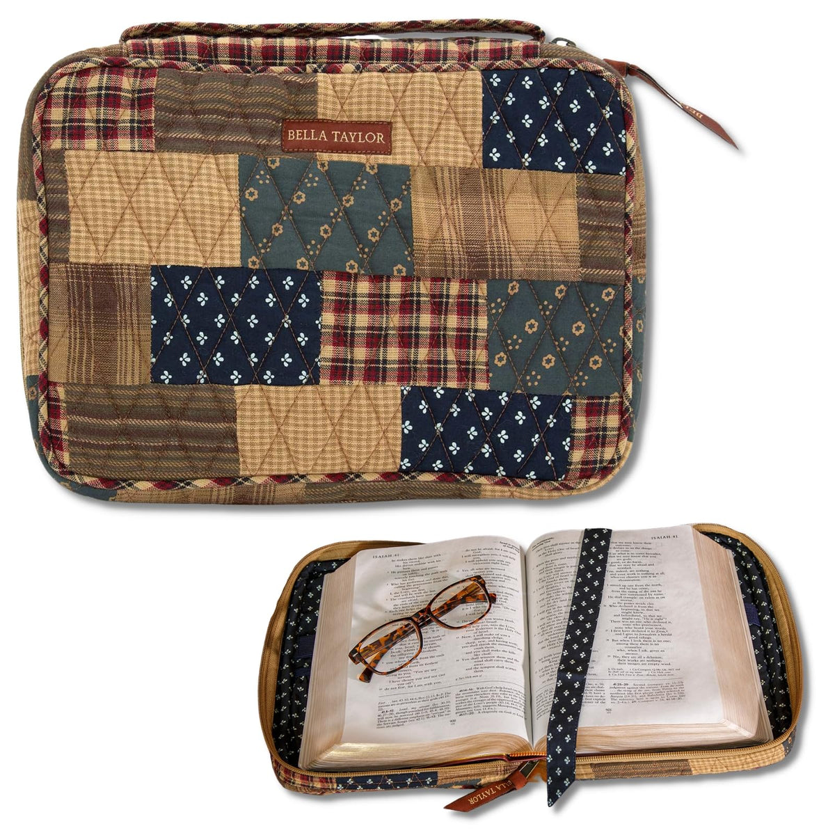 Bella Taylor Bible Cover, Quilted Bible Case, Khaki Patchwork