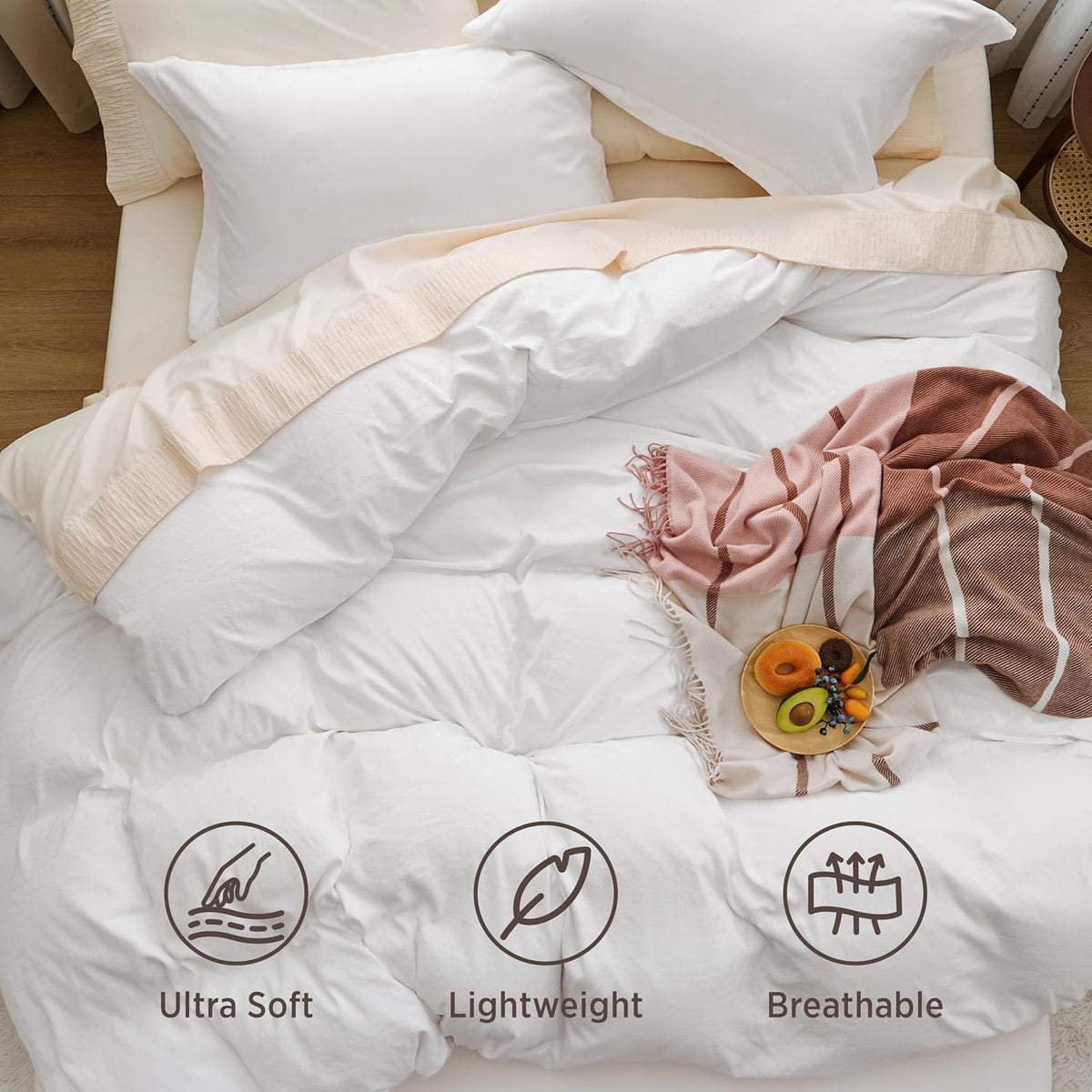 Bedsure Prewashed Duvet Cover Full, Cotton-Like Soft Bedding Set, White