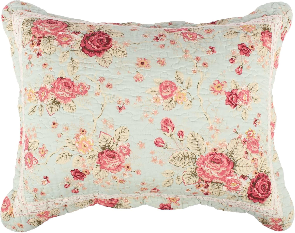 Greenland Home Antique Rose 100% Cotton Quilted Pillow Sham, Standard 20x26-inch, Ecru