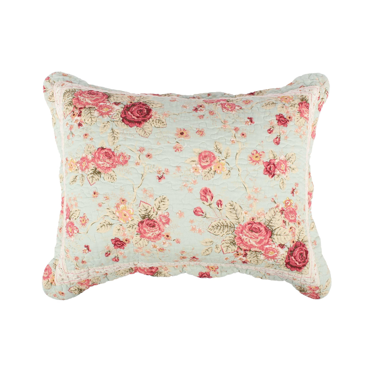 Greenland Home Antique Rose 100% Cotton Quilted Pillow Sham, Standard 20x26-inch, Ecru