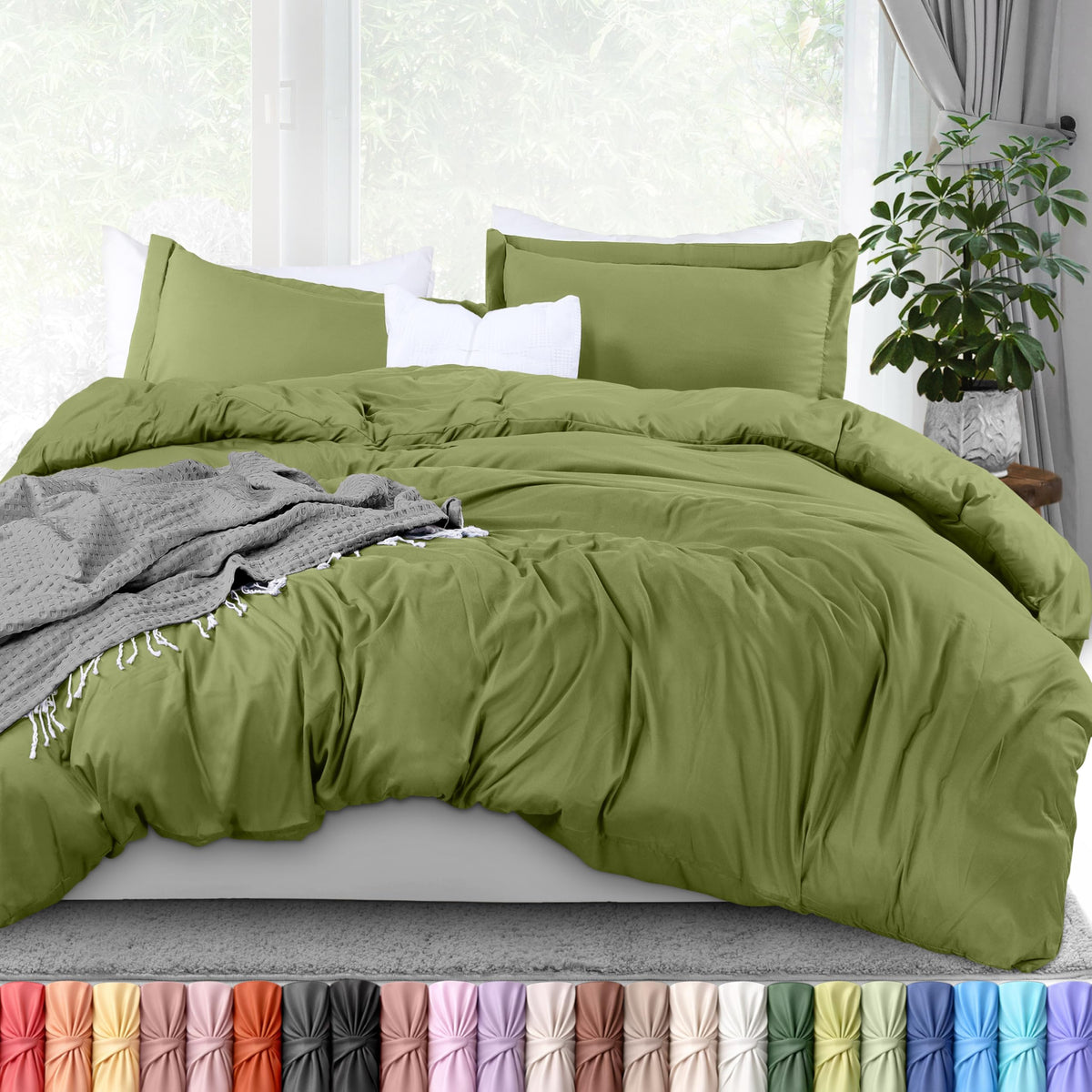 Duvet Cover Queen, 3 Piece Cotton Like Polyester with Zipper Closure, Grey