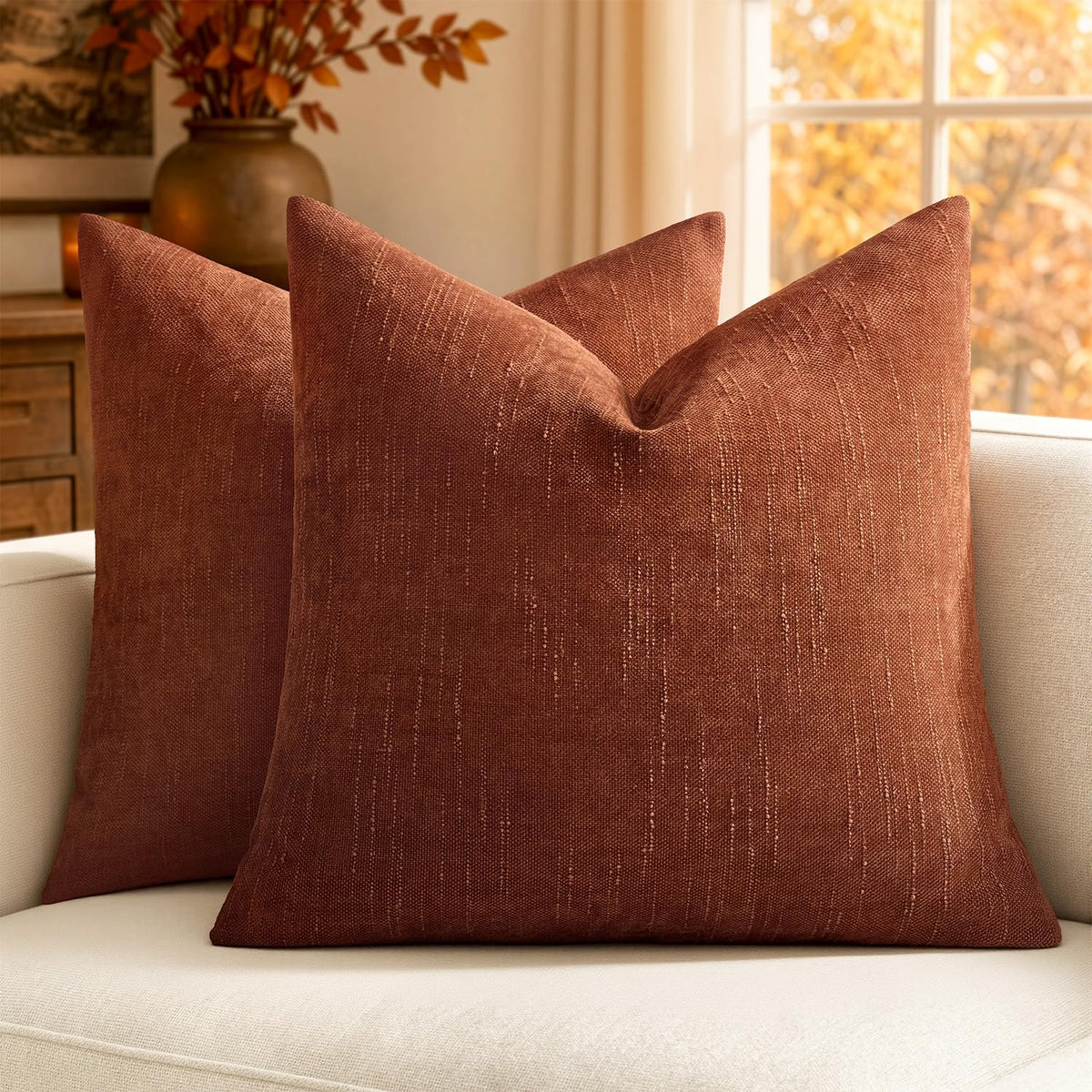 MIULEE 26x26 Inch Euro Textured Chenille Pillow Covers Chocolate Brown