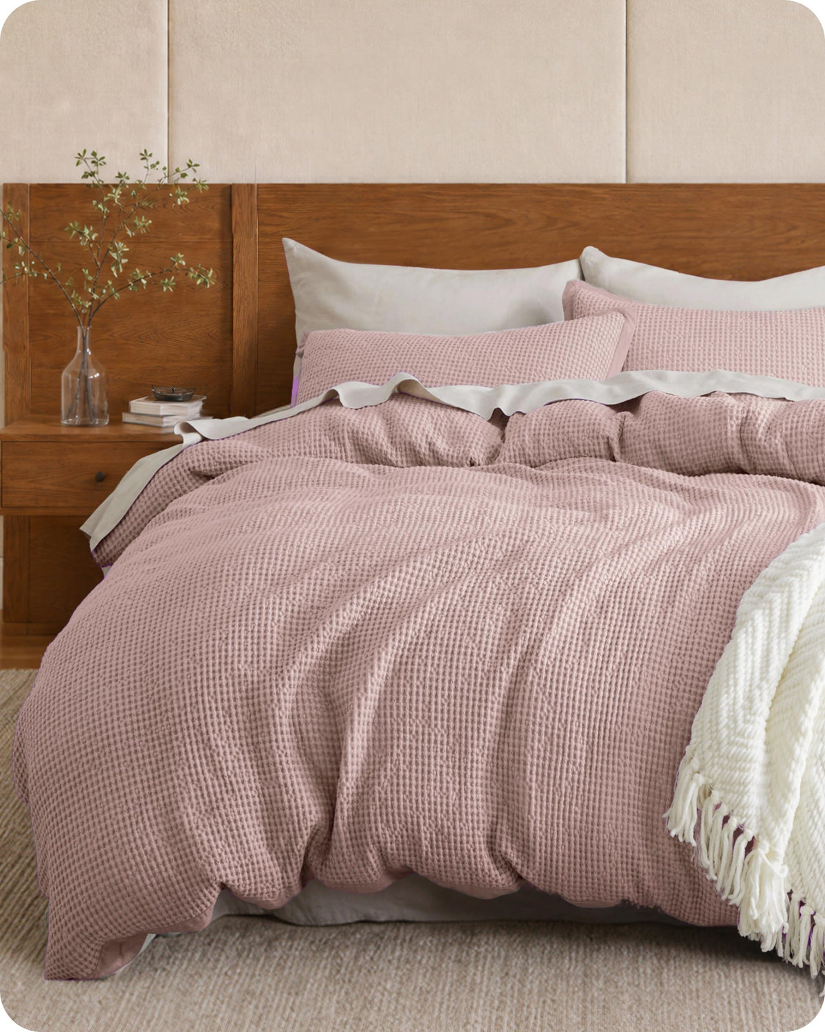 Bedsure PureWoven 3 Pieces 100% Cotton Waffle Weave Duvet Cover Set, Queen
