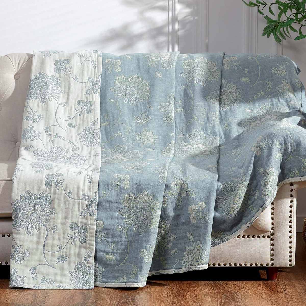 jinchan 100% Cotton Muslin Blanket Twin Boho Throw Blanket 50x60 Pink Multi
