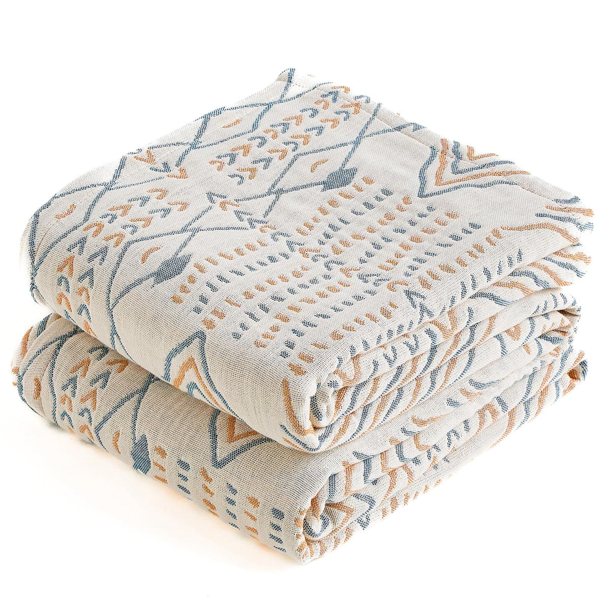 Floral Rustic Large Boho Throw Blanket 90"x98" Orange&Sage Green