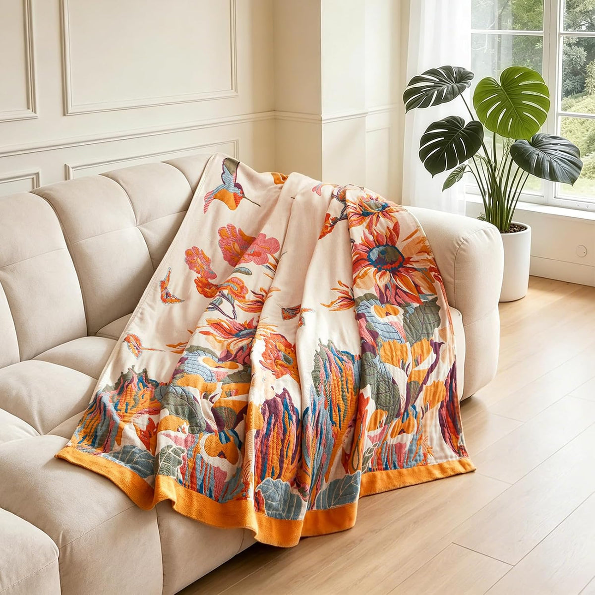 Boho Throw Blanket, 100% Cotton Lightweight Throws for Couch 50"x60"