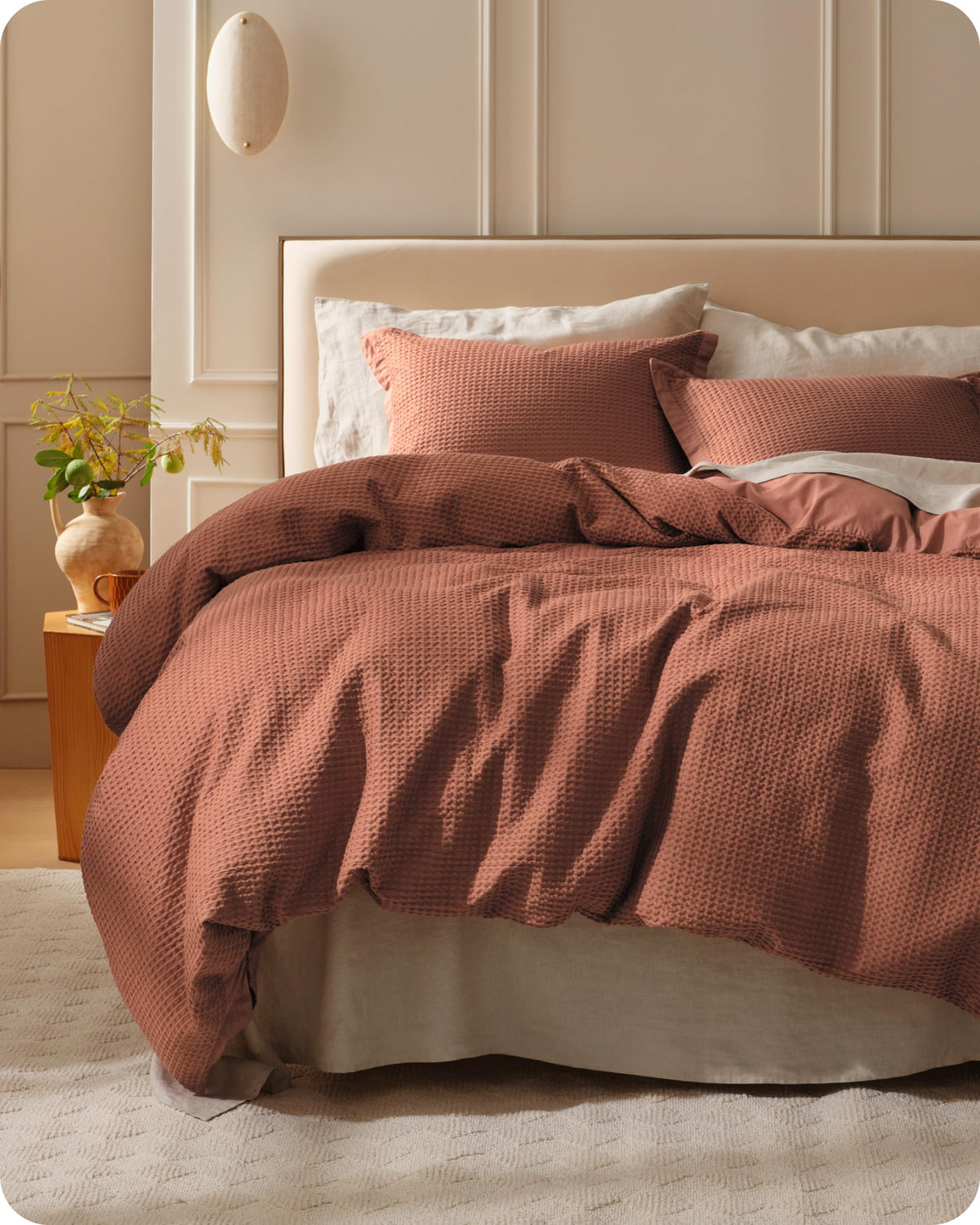Bedsure PureWoven 3 Pieces 100% Cotton Waffle Weave Duvet Cover Set, Queen