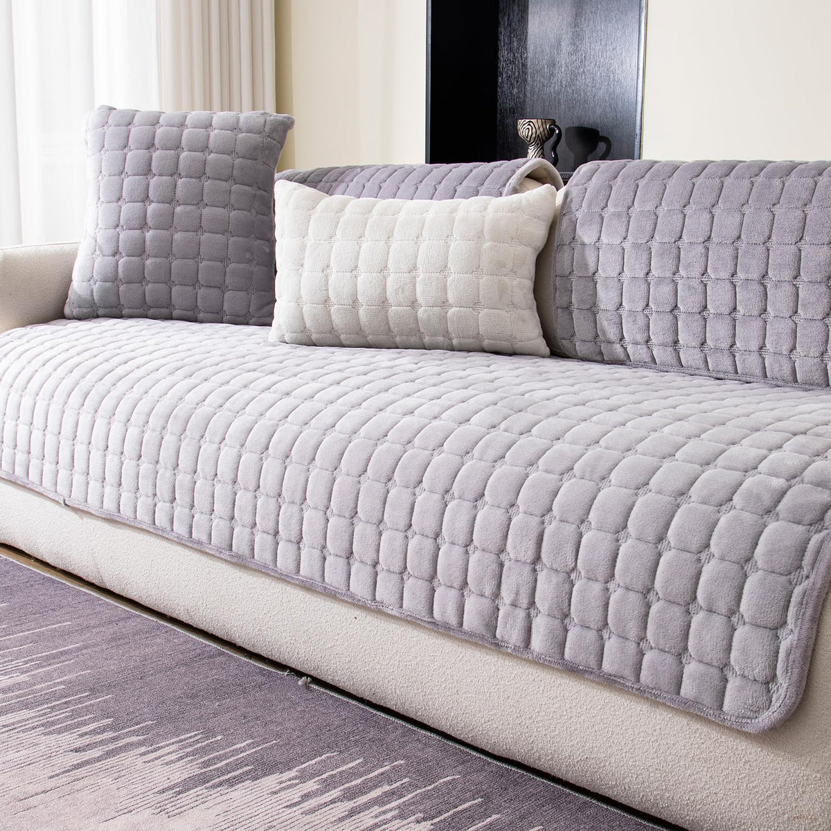Velvet Sectional Couch Cover for 2-3 Seat, White, 1PC, 35.4"x71"