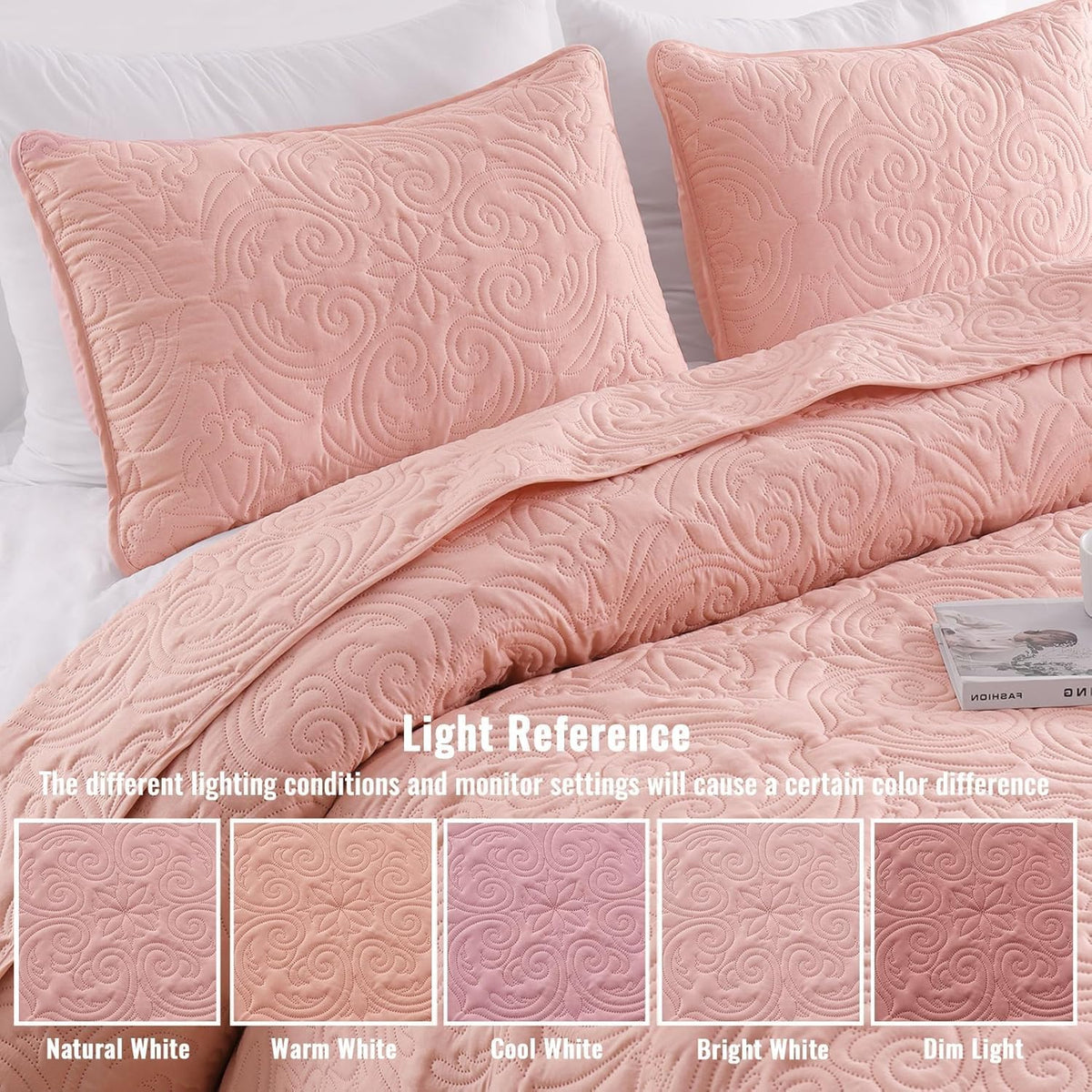 Exclusivo Mezcla 3 Piece Quilts Queen Size Bedding Set, Blush Pink