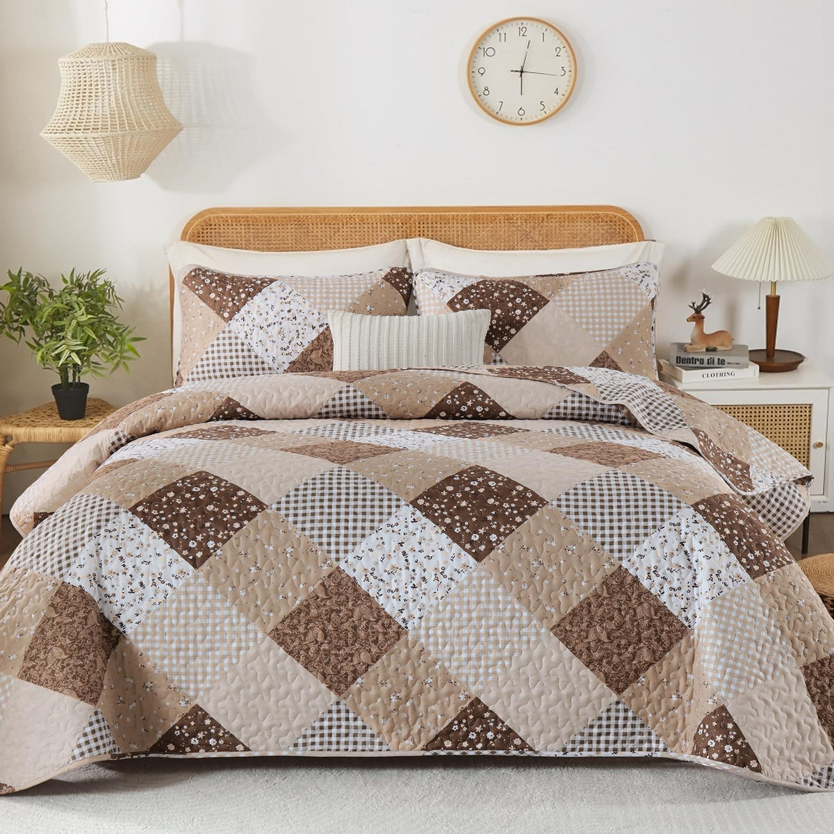 Dinjoy Boho Quilt Set Full Size, Patchwork Floral Bedspreads, Purple