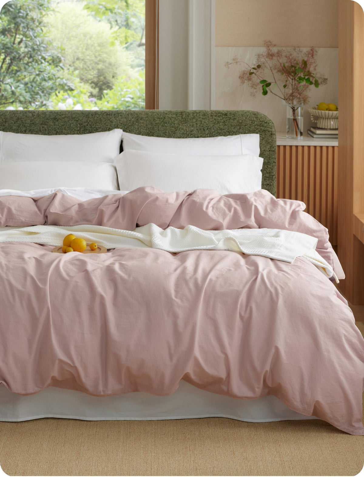 Bedsure PureWoven 100% Washed Cotton Duvet Cover Only, Queen, Natural White