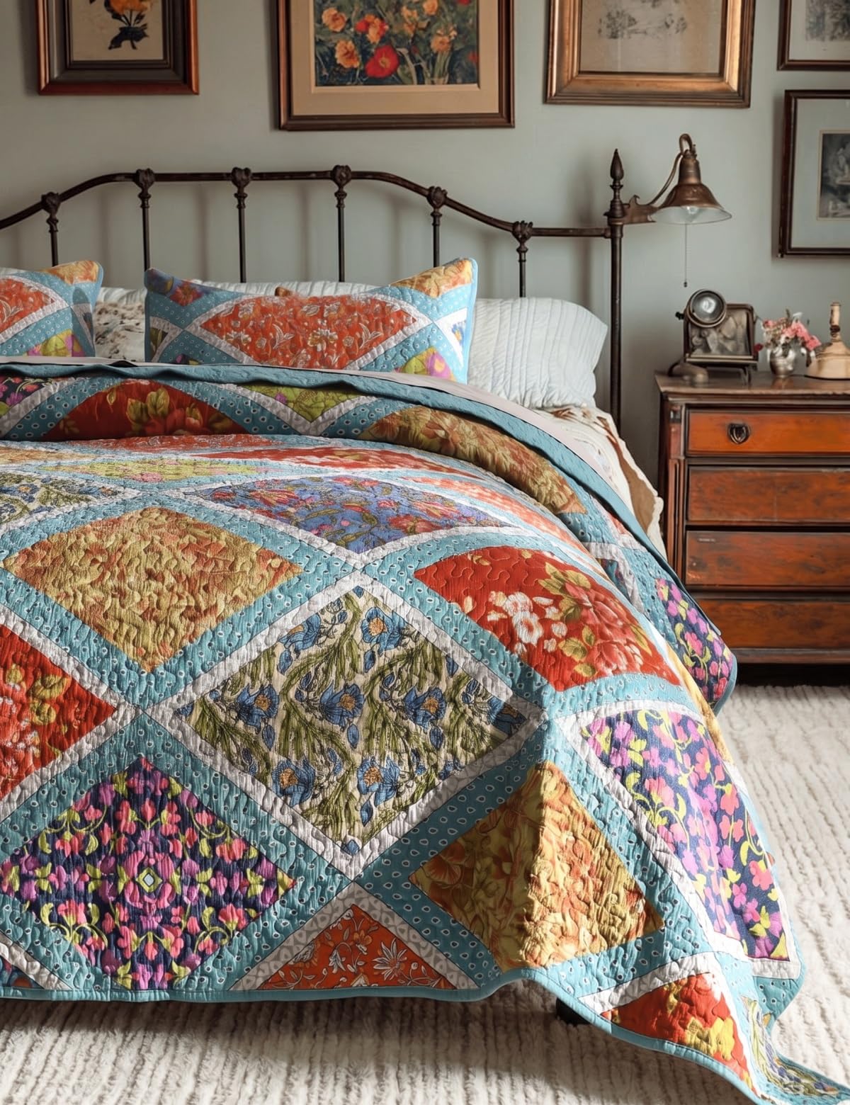 Twin Quilt Set - Washed Quilted Patchwork Comforter Coverlet, Lightweight Breathable Bedspread for All Seasons, Reversible 68"x90" with 2 Pillow Shams, Machine Washable