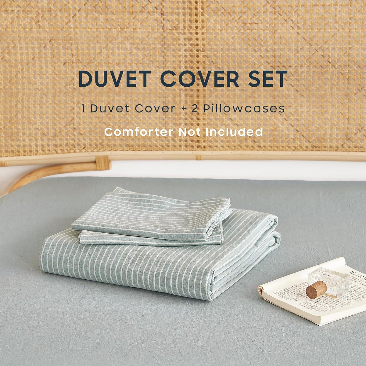 Wake In Cloud Striped Cotton Duvet Cover Set, Greyish Blue, Full