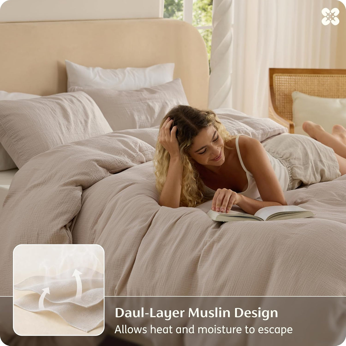 Bedsure PureWoven 100% Cotton Muslin Duvet Cover Queen Gauze Bedding Set