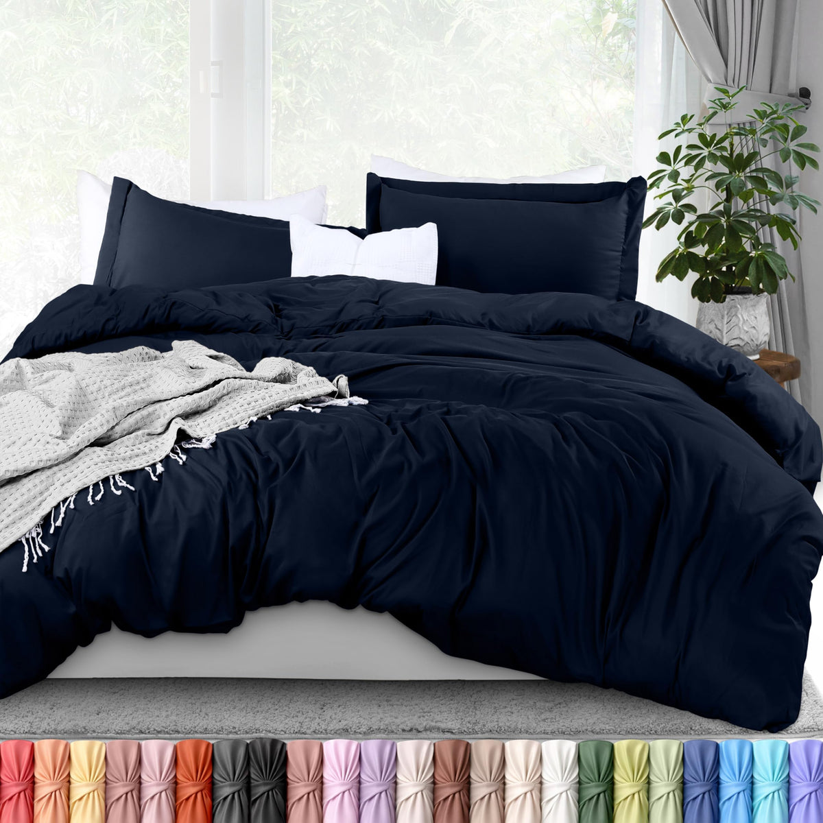Duvet Cover Queen, 3 Piece Cotton Like Polyester with Zipper Closure, Grey