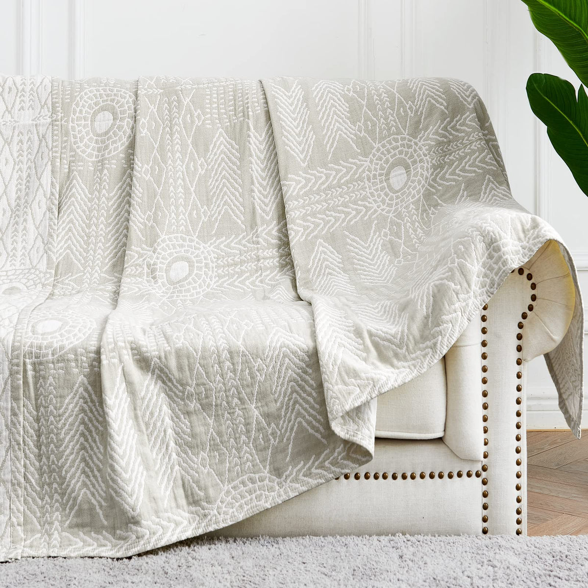 jinchan 100% Cotton Muslin Blanket Twin Boho Throw Blanket 50x60 Gray