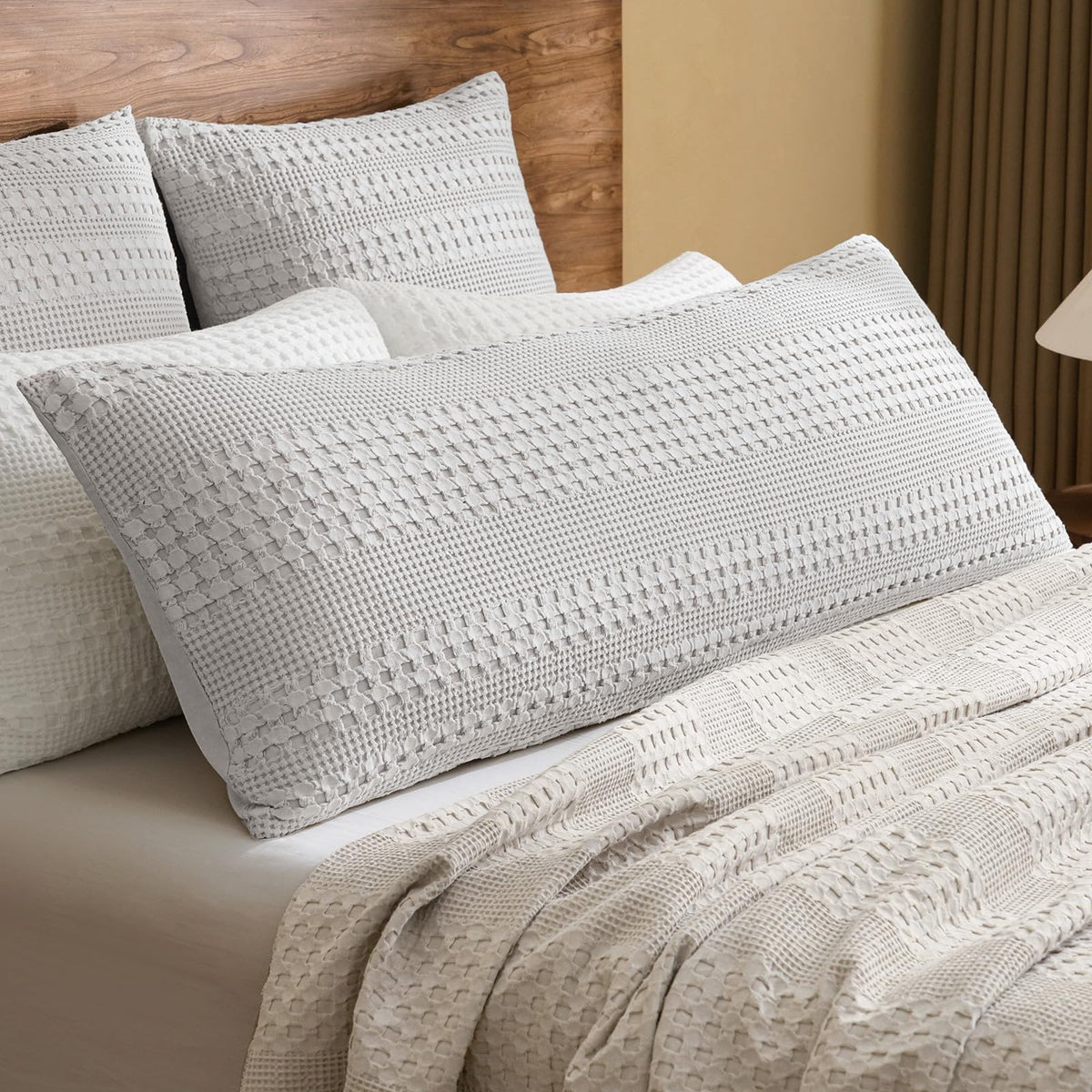 PHF Cotton Waffle Body Pillowcase 20" x 54", Oatmeal, No Insert