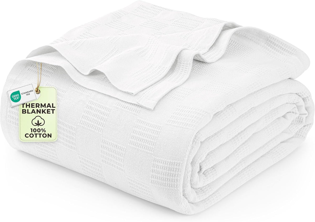 Utopia Bedding 100% Cotton Thermal Blanket White Twin, 90x72 Inches