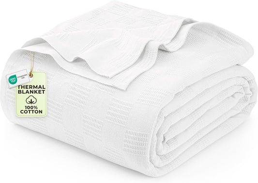 Utopia Bedding 100% Cotton Thermal Blanket White Twin, 90x72 Inches