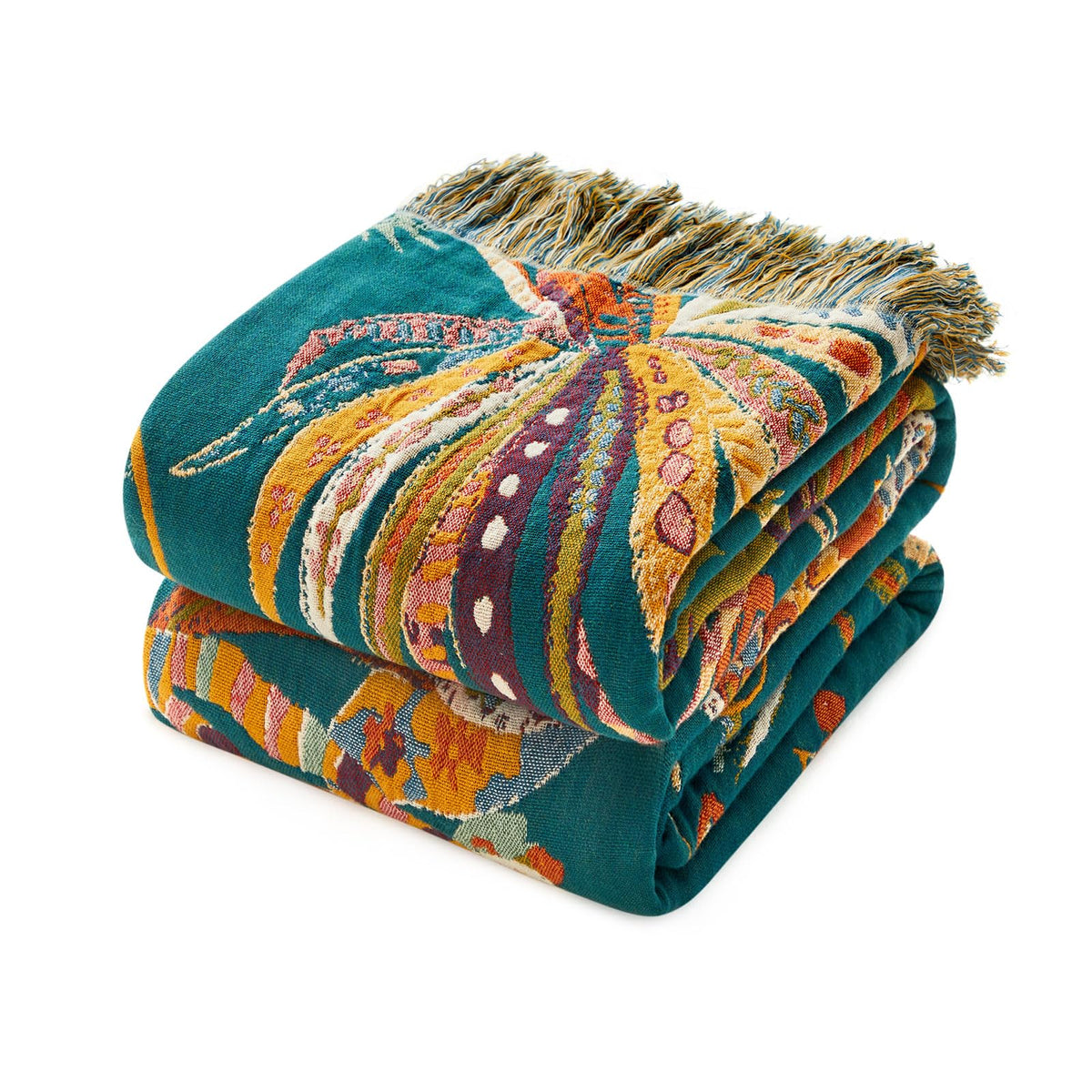 Boho Throw Blanket, 100% Cotton Lightweight Throws for Couch 50"x60"