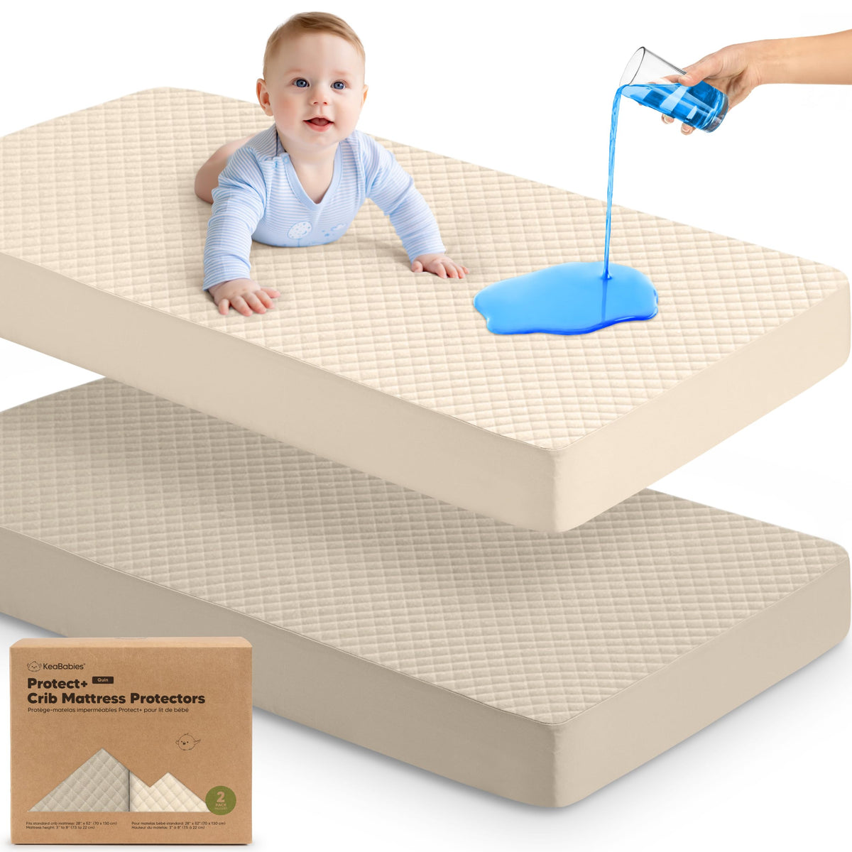2pk Waterproof Crib Mattress Protector Cover Fitted 52x28 (Soft White/Mavy)