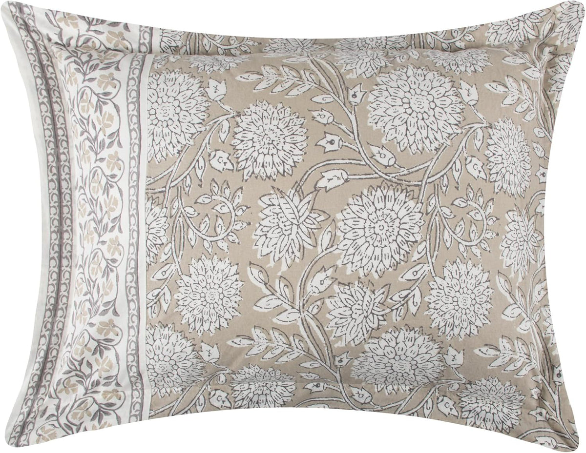 Levtex Home Adare Taupe Reversible King Duvet Cover Set (106x94in) with 2 Pillowcases (36x20in) - Floral Bedding - Taupe and White - Cotton King Size Duvet Cover Set - Soft, Pre-Washed