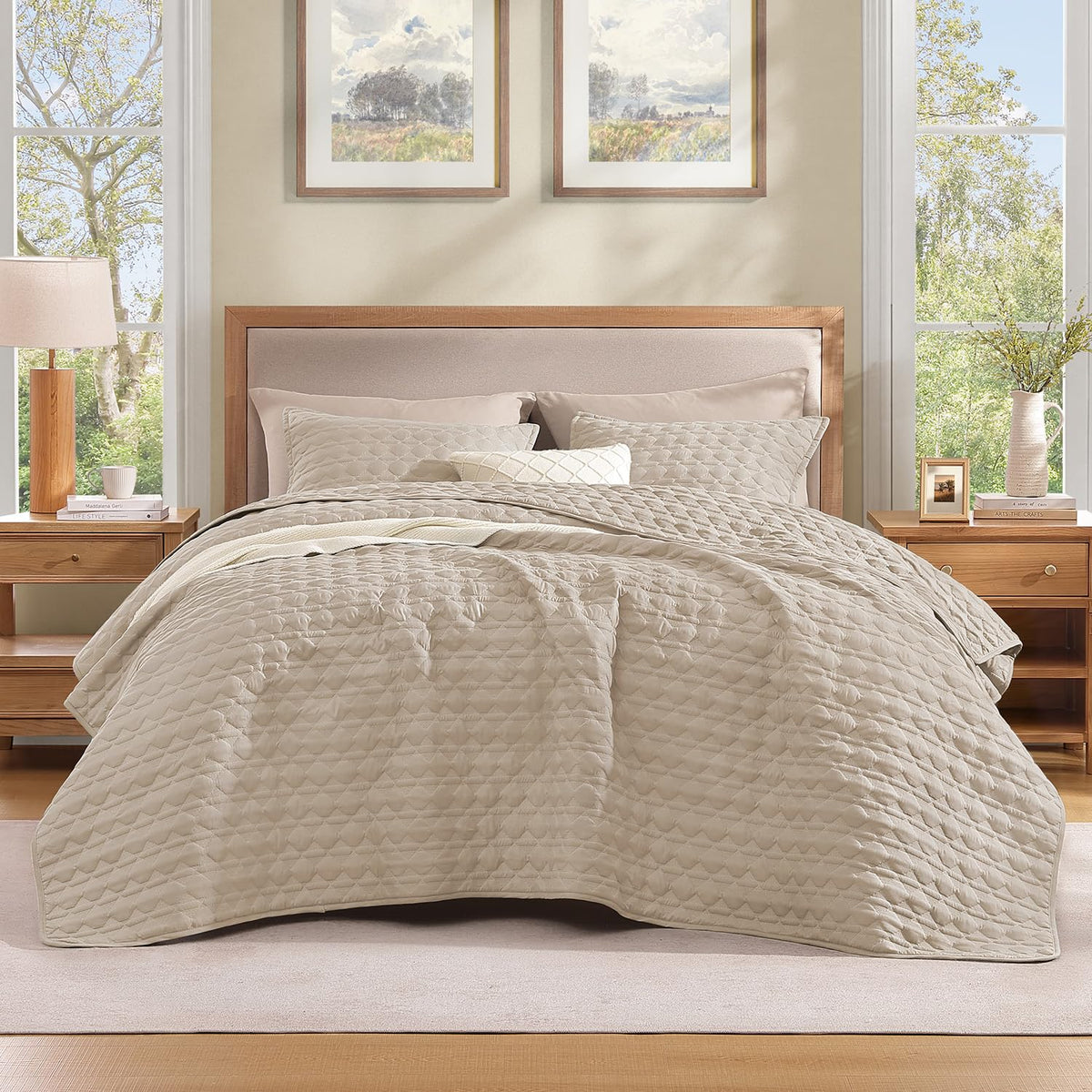 Litanika King Quilt Bedding Set, 3 Pieces Teal Blue Bedspreads Set