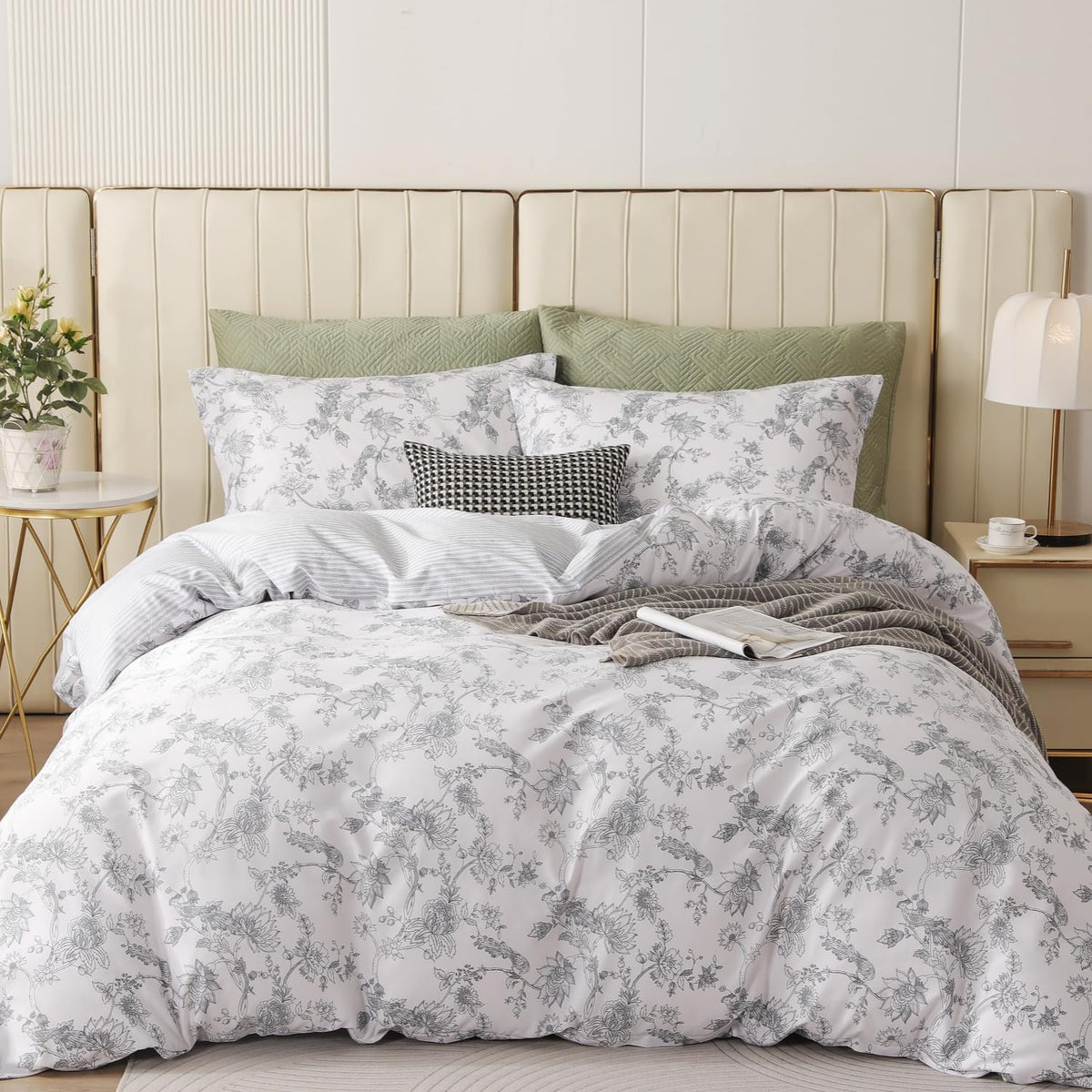 OAITE Queen Duvet Cover Set 3pcs 100% Cotton Wildflower Botanical
