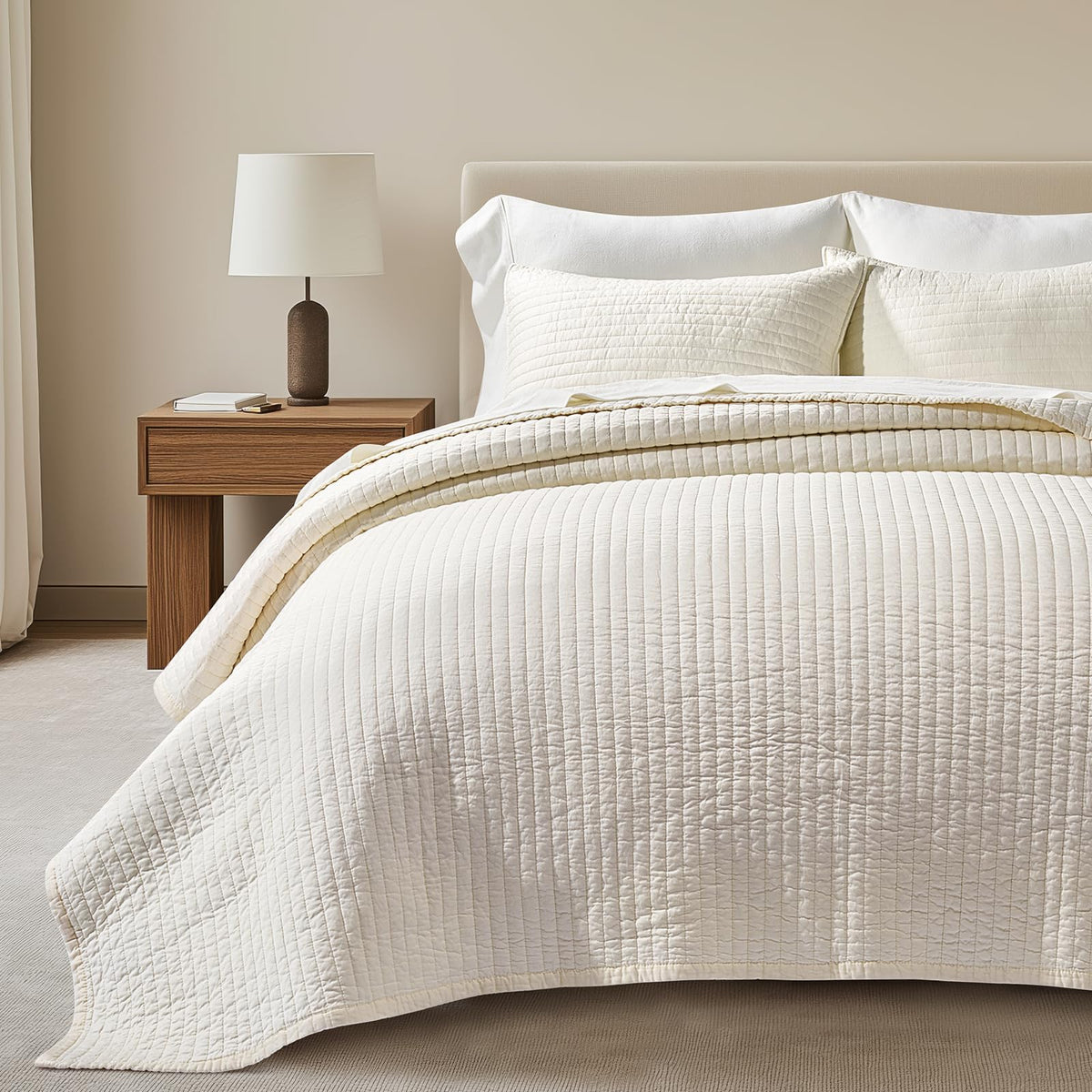 EVERGRACEHOME Cotton Sateen Quilt Set, King Size, Olive Green