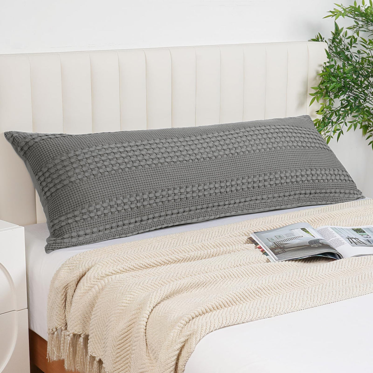 PHF Cotton Waffle Body Pillowcase 20" x 54", Oatmeal, No Insert