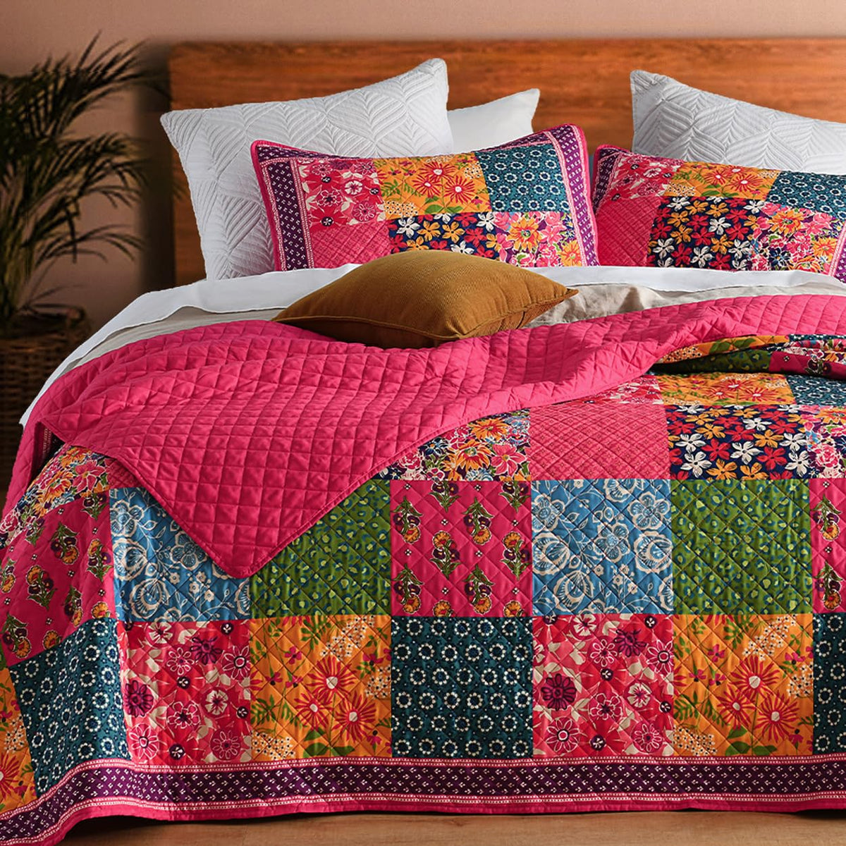 Twin Quilt Set - Washed Quilted Patchwork Comforter Coverlet, Lightweight Breathable Bedspread for All Seasons, Reversible 68"x90" with 2 Pillow Shams, Machine Washable