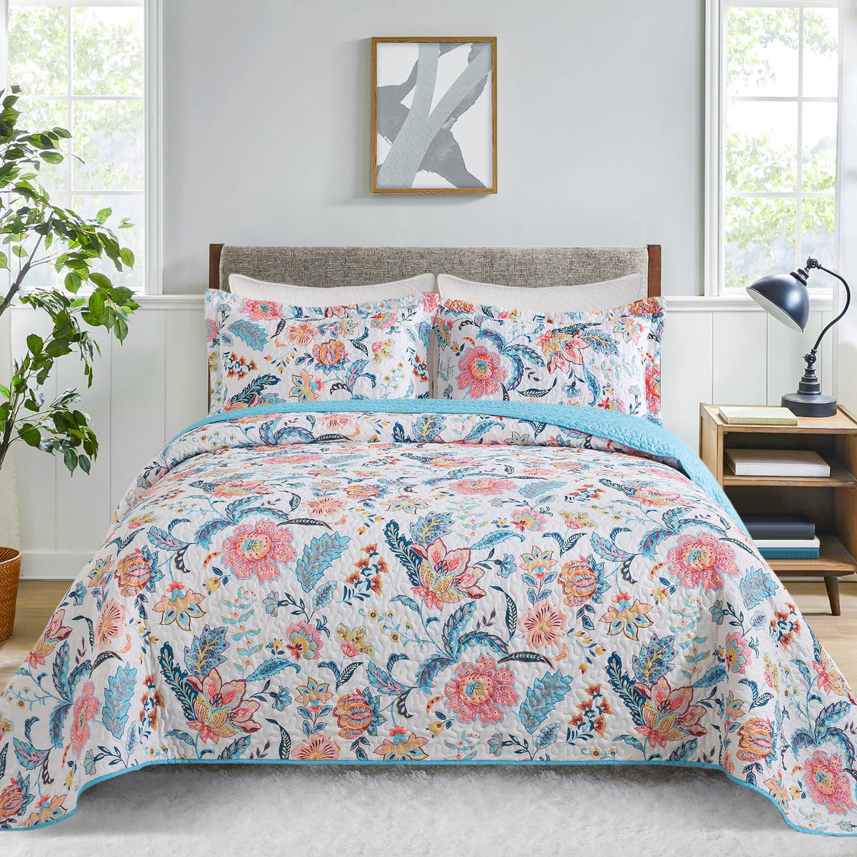 VAPUTAR 100% Cotton Face Quilt King Size Bedding Set - Boho King Quilts