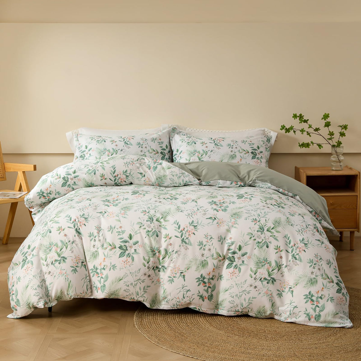 OAITE Queen Duvet Cover Set 3pcs 100% Cotton Wildflower Botanical