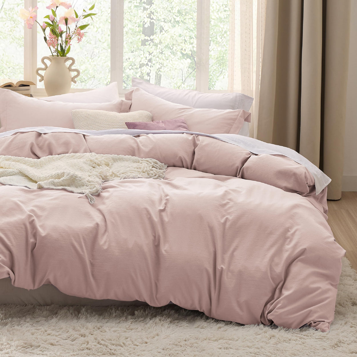 Bedsure Prewashed Twin/Twin XL Duvet Cover, Cotton-Like Bedding Set, White