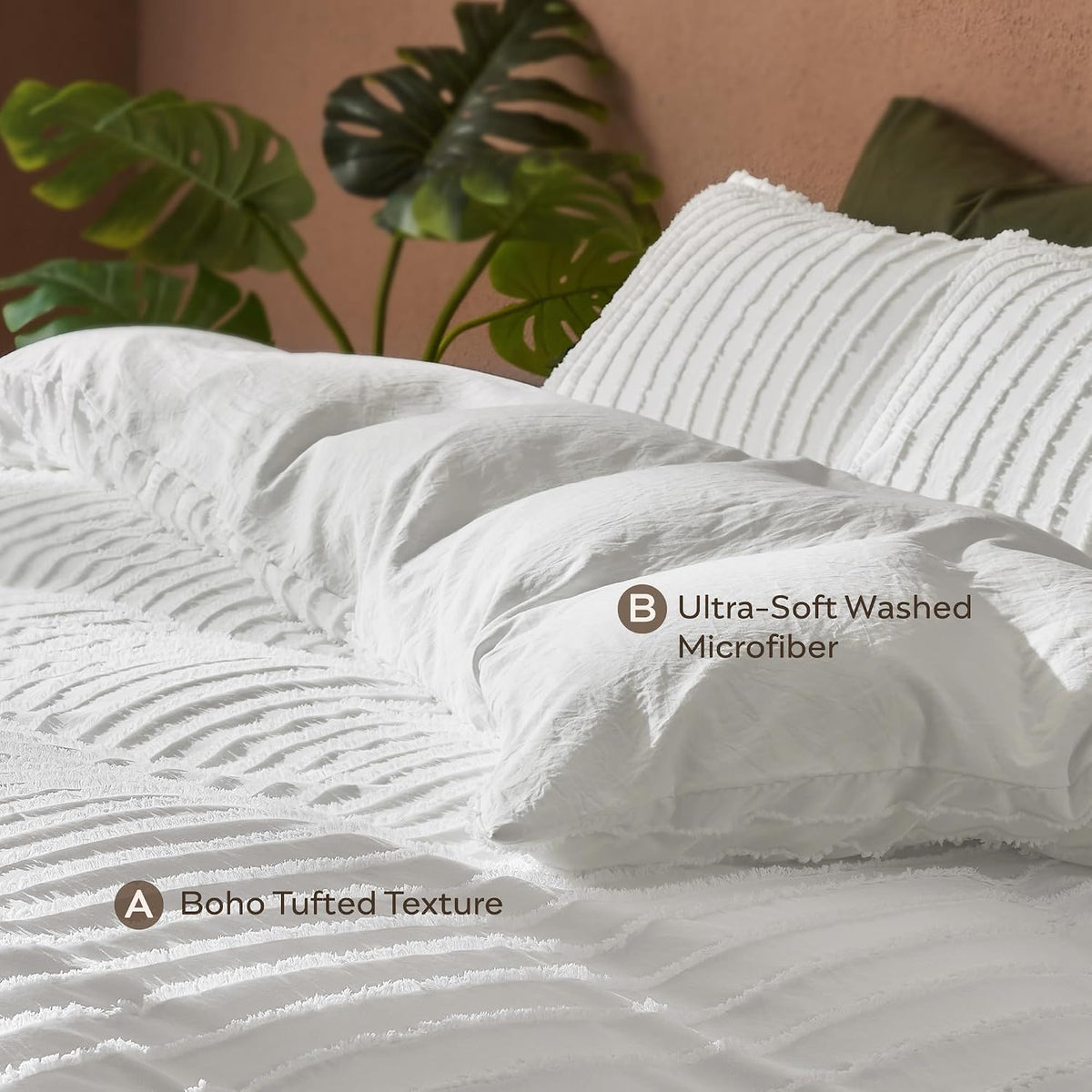 JELLYMONI White Striped Tufted Duvet Cover Set Queen Size