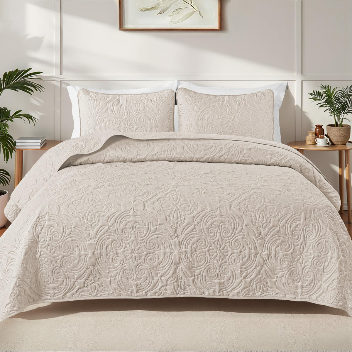 Exclusivo Mezcla 3 Piece Quilts Queen Size Bedding Set, Blush Pink