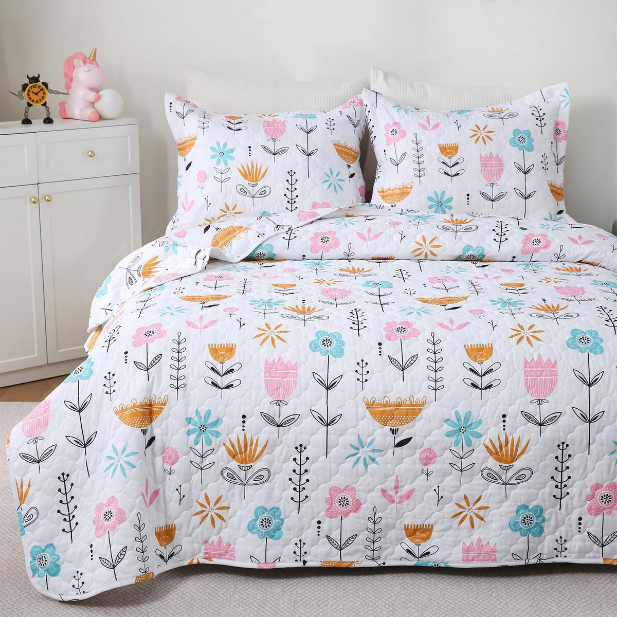 Green Forest Animals Themed Quilt Set Full Size for Boys, 3 Pieces