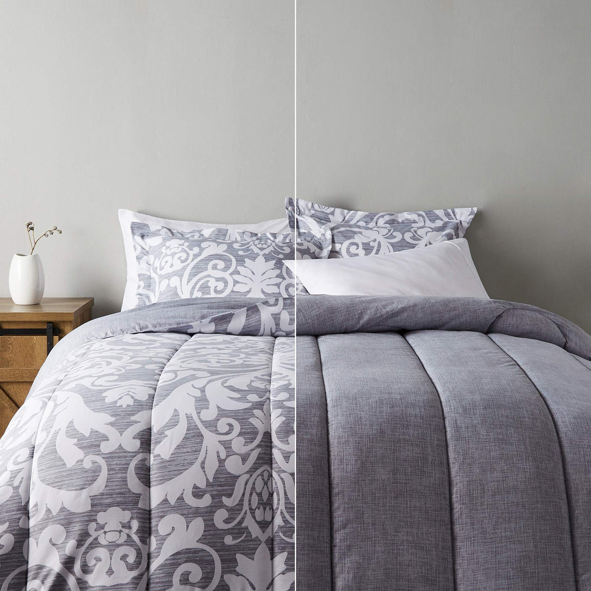 Amazon Basics Twin/Twin XL Size Ultra-Soft Lightweight Microfiber Reversible 2-Piece Bedding Comforter Set, Blue Denim/Beige Stripes