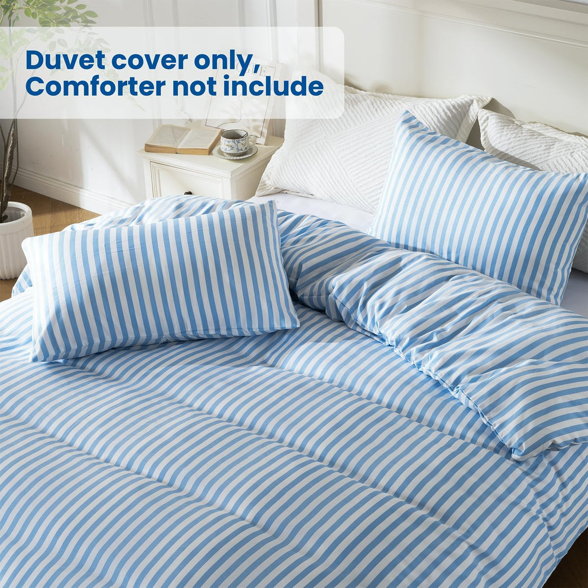 ROSE&RISY Duvet Cover Set Twin Size, Blue Striped Comforter Cover with Button Closure, Breathable and Cooling, Includes 1 Duvet Cover, 1 Pillowcase, No Comforter, (Blue Stripe, Twin)