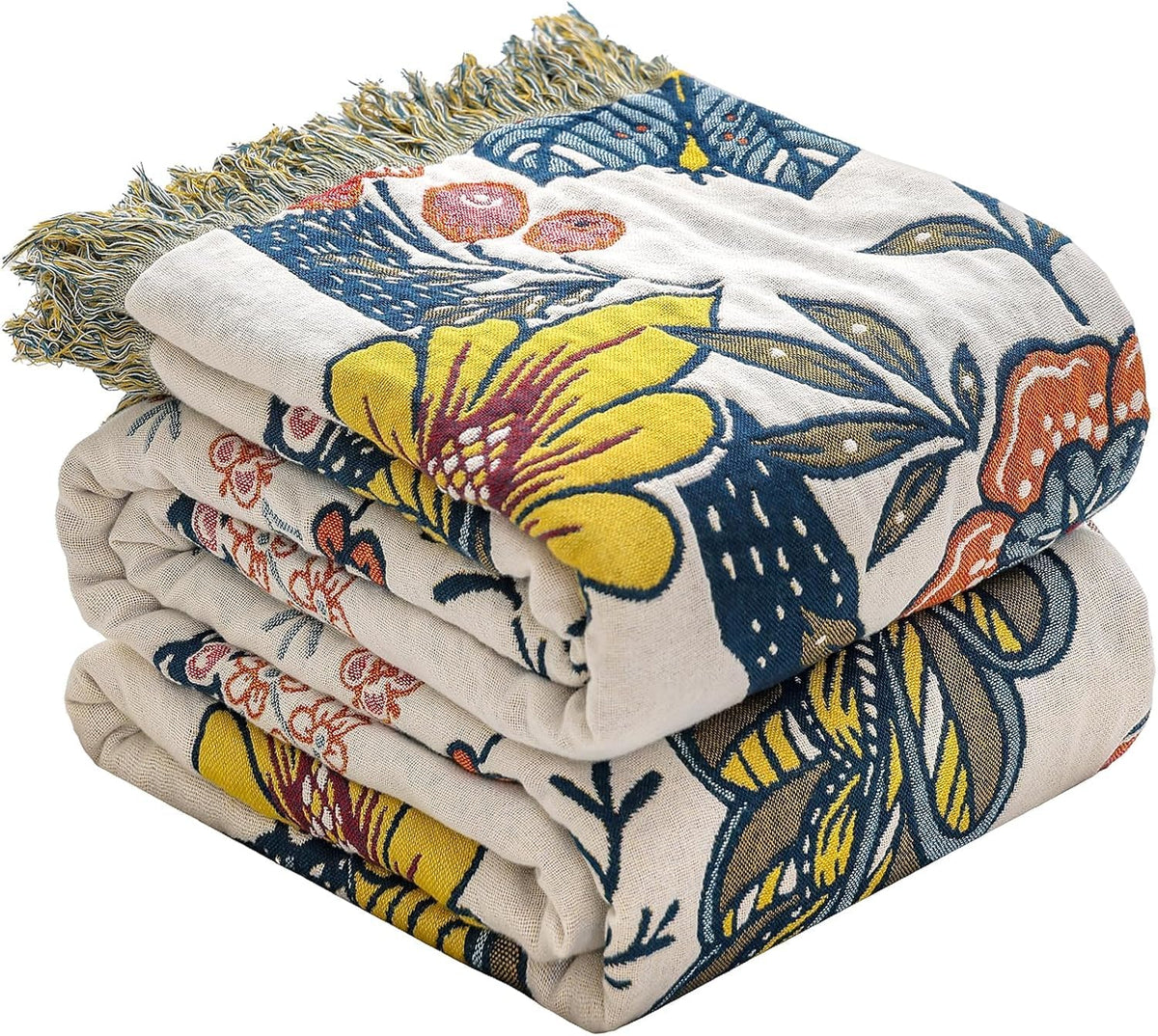 Floral Rustic Large Boho Throw Blanket 90"x98" Orange&Sage Green