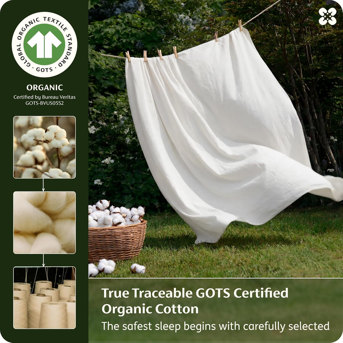 Bedsure PureWoven GOTS Organic Cotton Queen Duvet Cover Set, Pure White
