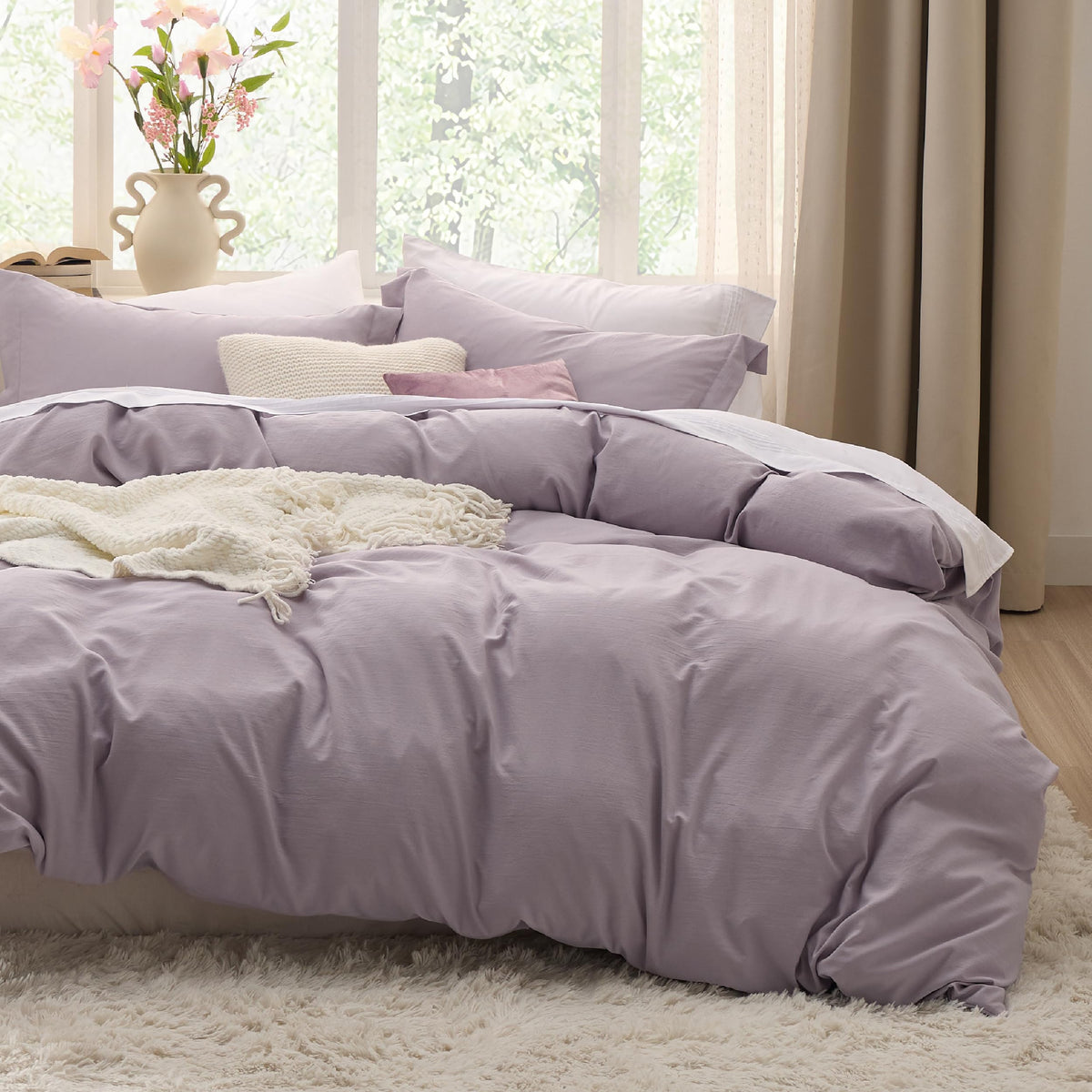 Bedsure Prewashed Duvet Cover Full, Cotton-Like Soft Bedding Set, White